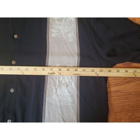 Moda‎ Campia Men's Size Large Button up Shirt Black Colorblock Palm Trees Hawaii - Picture 5 of 8